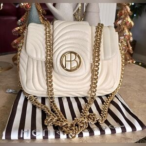 👛 Henri Bendel Quilted Leather Convertible Gold Chain Shoulder  Bag NWOT